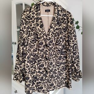 Floral Black and Cream Peacoat Blazer